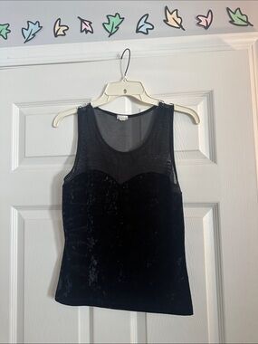 Garage Black Velvet Tank with Sheer Mesh Yoke
